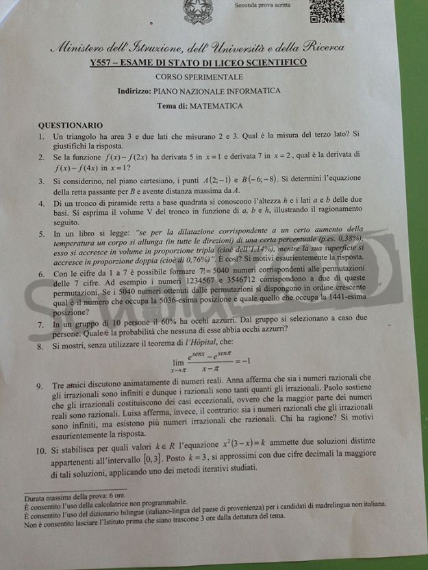 Esami maturità 2013 questionario matematica pni