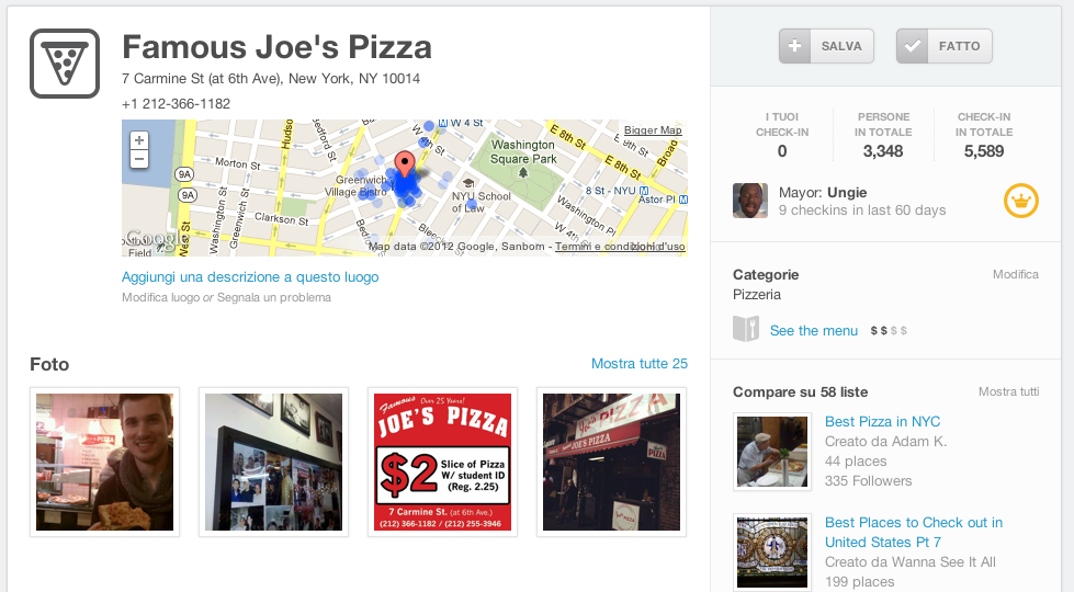 Foursqare menu