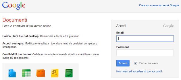 accedere google docs