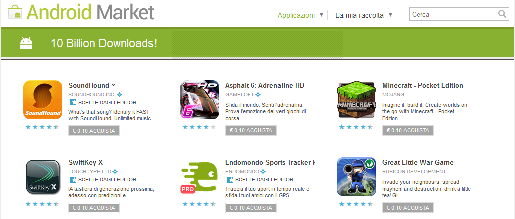 android market 10 miliardi download