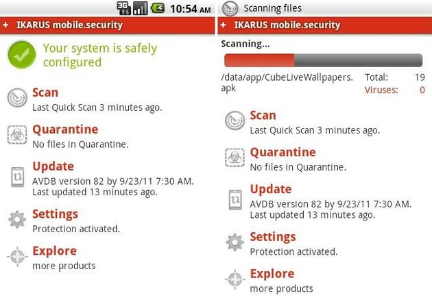 app android sicurezza ikarus mobile security lite