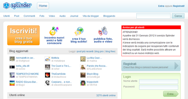 blog splinder servizio web chiusura