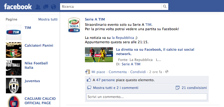 calcio streaming facebook