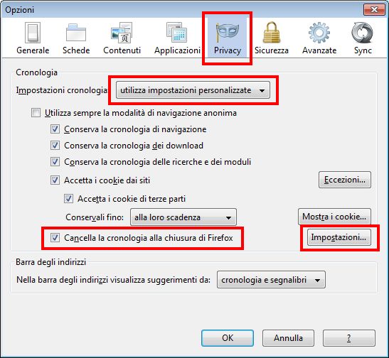 cancellare cache firefox automatica