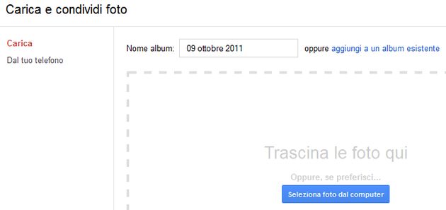 caricare foto google plus