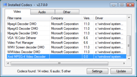CodecInstaller: lista codec