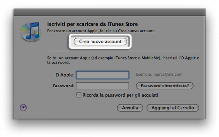 crea nuovo account itunes