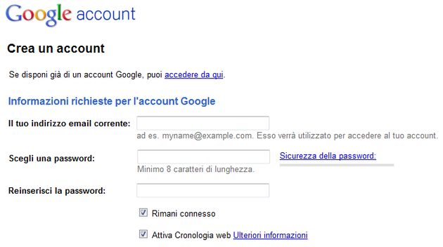 creare account google