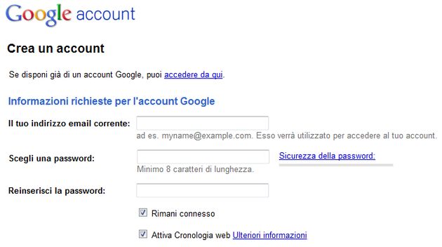 creare account google