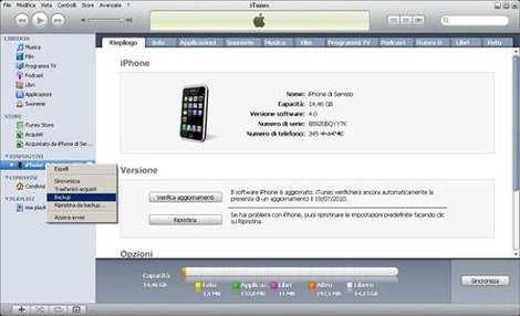 creare backup iphone