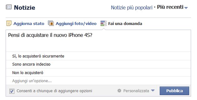 creare sondaggio facebook