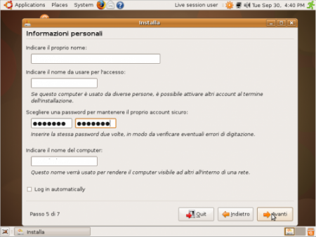 dati personali ubuntu