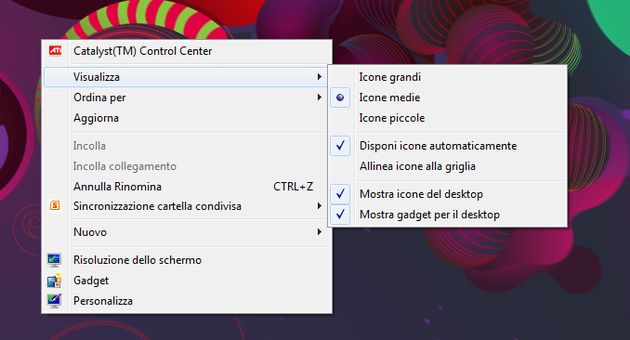 dimensione disposizione icone desktop windows