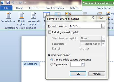 documenti word numeri pagina