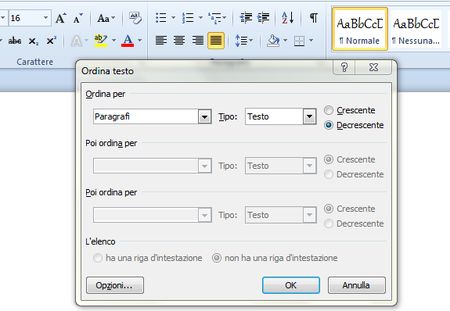 documenti word organizzare elenco ordine alfabetico