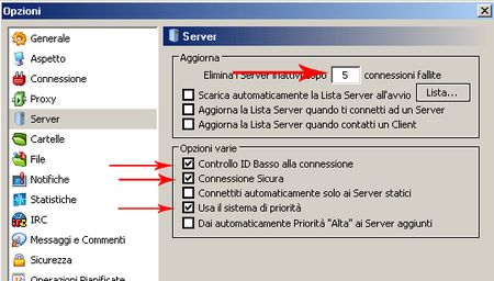 emule server opzioni aggiornamento