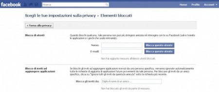 facebook Elementi bloccati