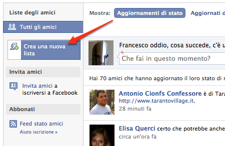 facebook: crea una nuova lista amici