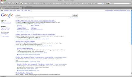 I risultati della ricerca effettuata in Google