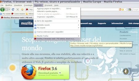 Apertura di un segnalibro salvato in Mozilla Firefox