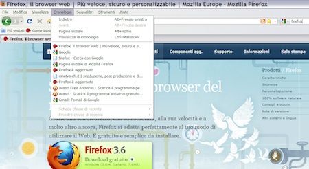 Il menù Cronologia di Mozilla Firefox