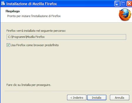 Inizia l'installazione di Mozilla Firefox