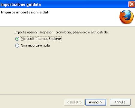 Importazione dei siti preferiti da Internet Explorer
