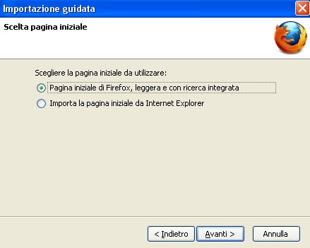 Selezione della pagina iniziale di Firefox