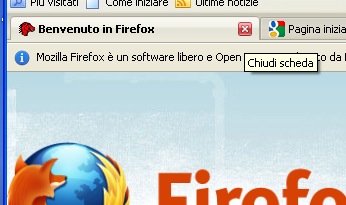 Chiusura della schermata di benvenuto di Mozilla Firefox