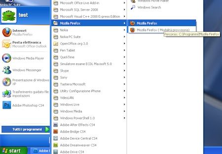 Avvio di Firefox dal menù Start di Windows