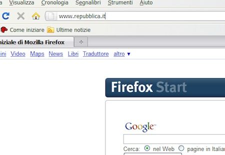 Inserimento di un indirizzo di una pagina web nella barra di navigazione di Firefox