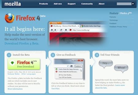 Disponibile la beta 1 di Mozilla Firefox 4.0