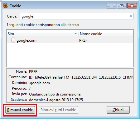 firefox cookie eliminare singolo
