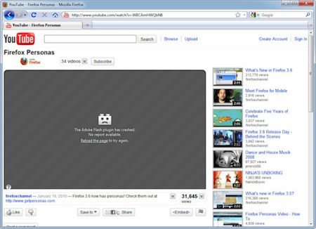 Come si comporta Mozilla Firefox 3.6.4 caso di crash di un plug-in