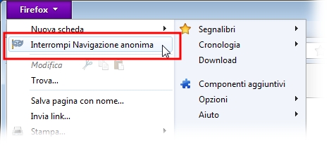 firefox interrompere navigazione anonima