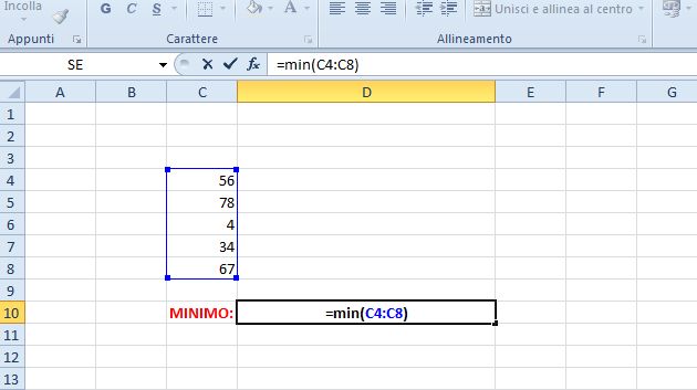 formule excel massimo minimo