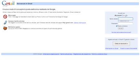 Accesso alla pagina web di Gmail