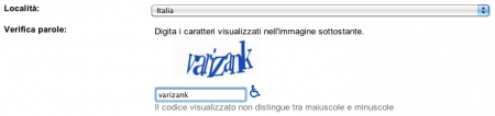 Immissione del captcha