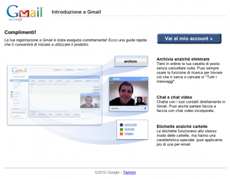 Gmail: schermata di benvenuto
