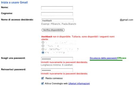 gmail errore nome utente
