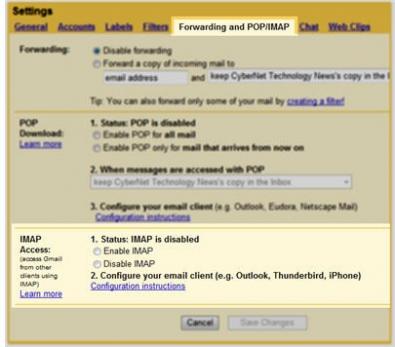 Gmail IMAP screenshot