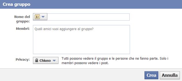 impostazioni creare gruppo facebook