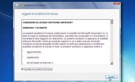 installare windows 7 accetta