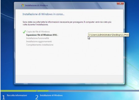 installare windows 7 copia file