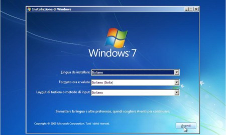 installare windows 7 sel lingua