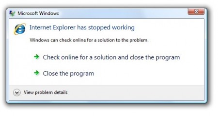internet explorer crash blocco
