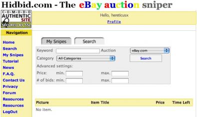 hidbid screenshot