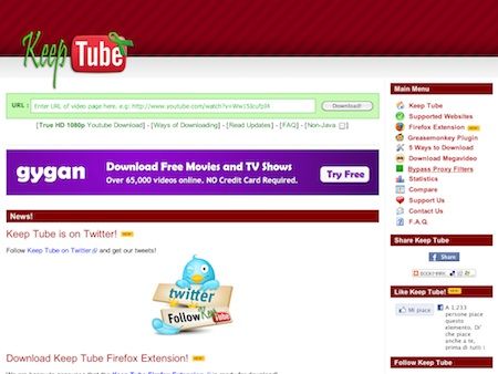 Keep Tube permette di scaricare facilmente video da YouTube e siti simili