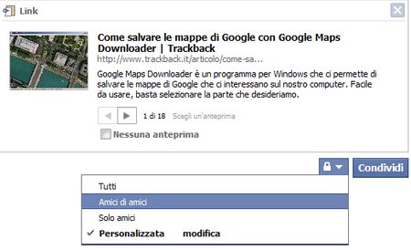 link facebook opzioni condivisione