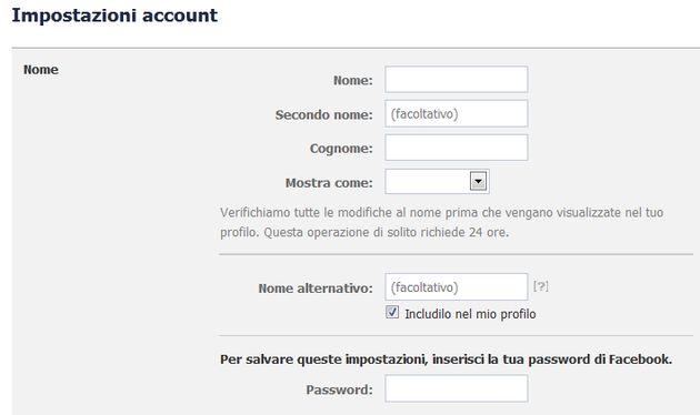 modificare nome facebook